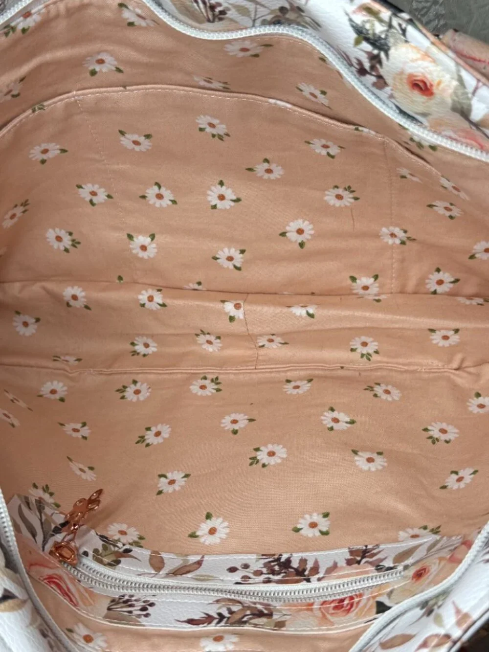 Queen & Beyond Rose Floral Faux Leather Diaper Bag Tote Rose Gold